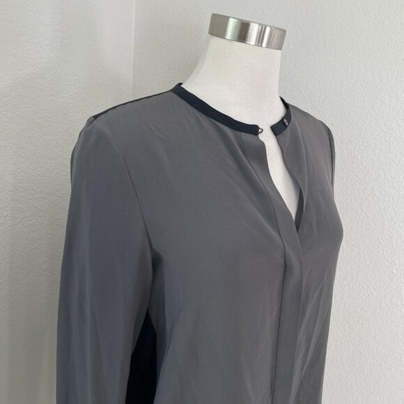 Vince Shirt Womens 6 Gray Black 100% Silk Long Sleeve Tunic Blouse Top High Low - Picture 2 of 12